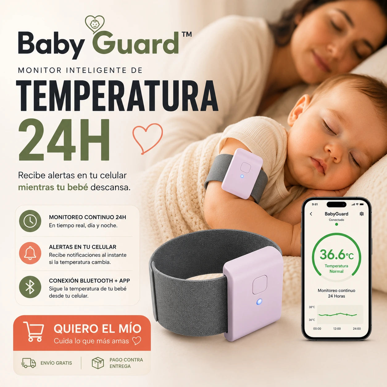 BabyGuard™ Monitor Inteligente Temperatura 24H