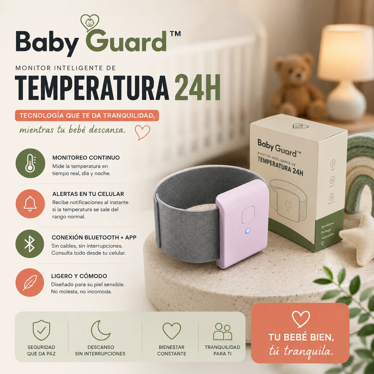 BabyGuard™ Monitor Inteligente Temperatura 24H